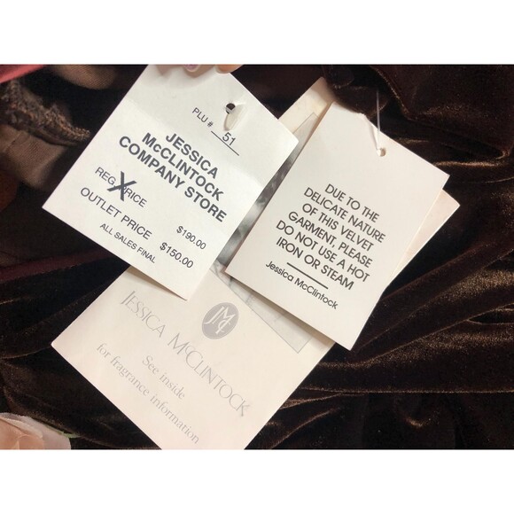 Y2K JESSICA McCLINTOCK NWT. Low Back Rosette Velvet Long Sleeve Maxi Dress. S-M - Picture 10 of 10